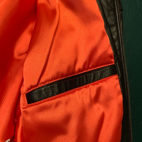 All leather “Denver Broncos” black and navy leather coat, fully lined - Picture 10 of 12